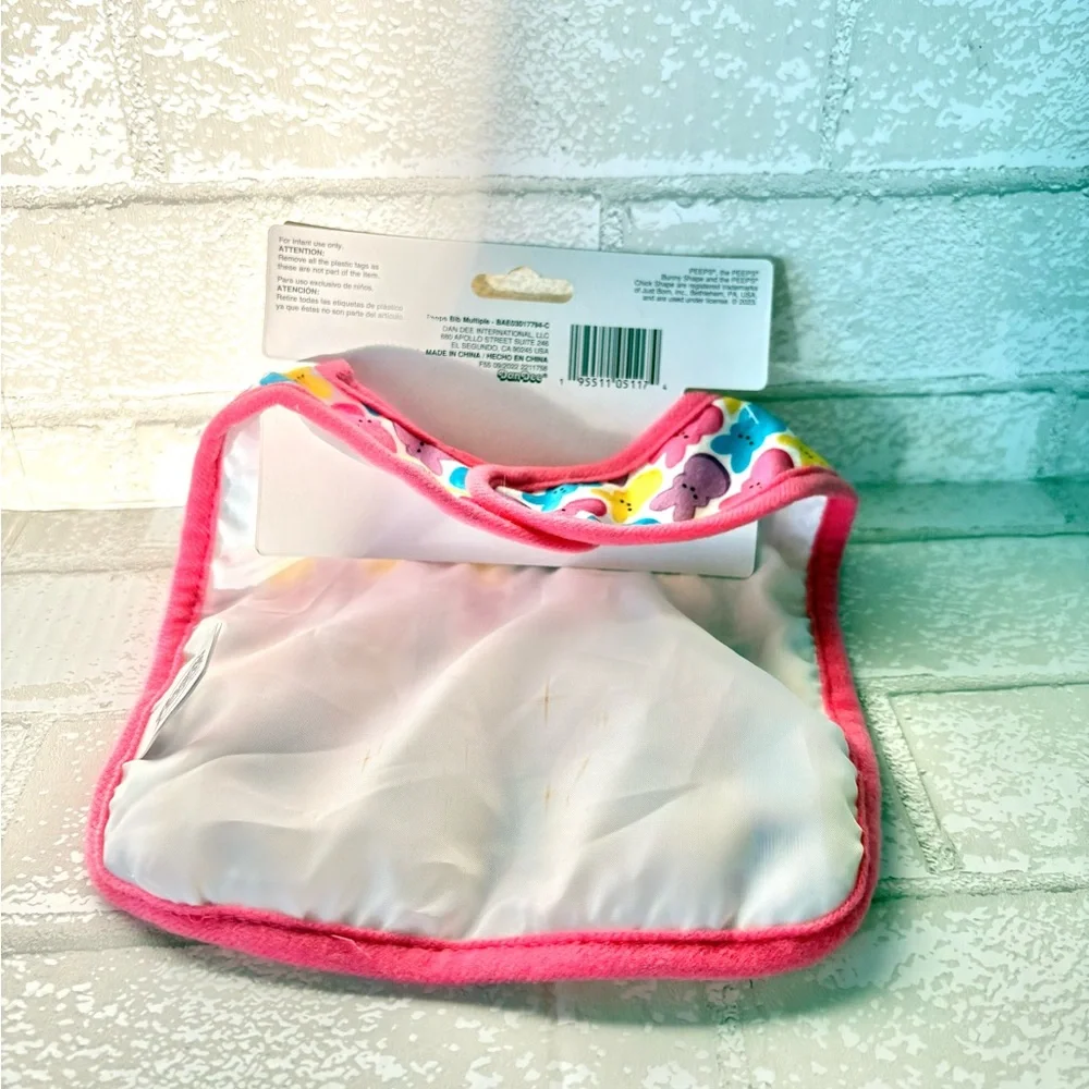 Peeps Baby Bib with Colorful Pink Blue Yellow Peeps Bunny Print NEW